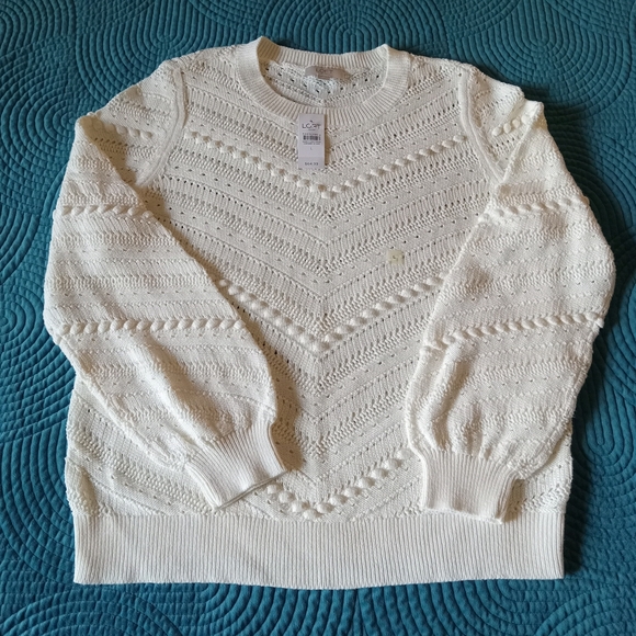 LOFT Textured Whisper White Crew Neck Sweater NWT - Picture 5 of 9
